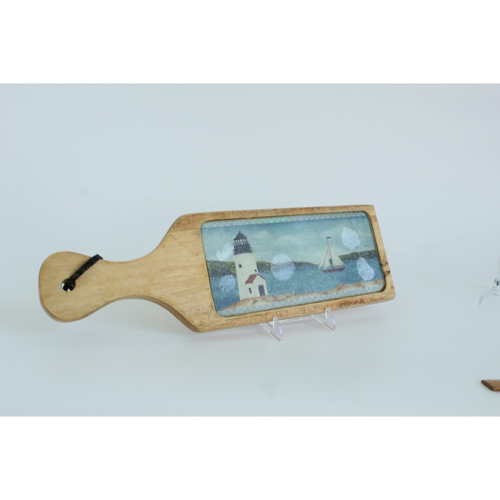 Nautical Lighthouse Sailboat Wooden Paddle Board Decorative Wall Art 11.5" - Picture 5 of 7